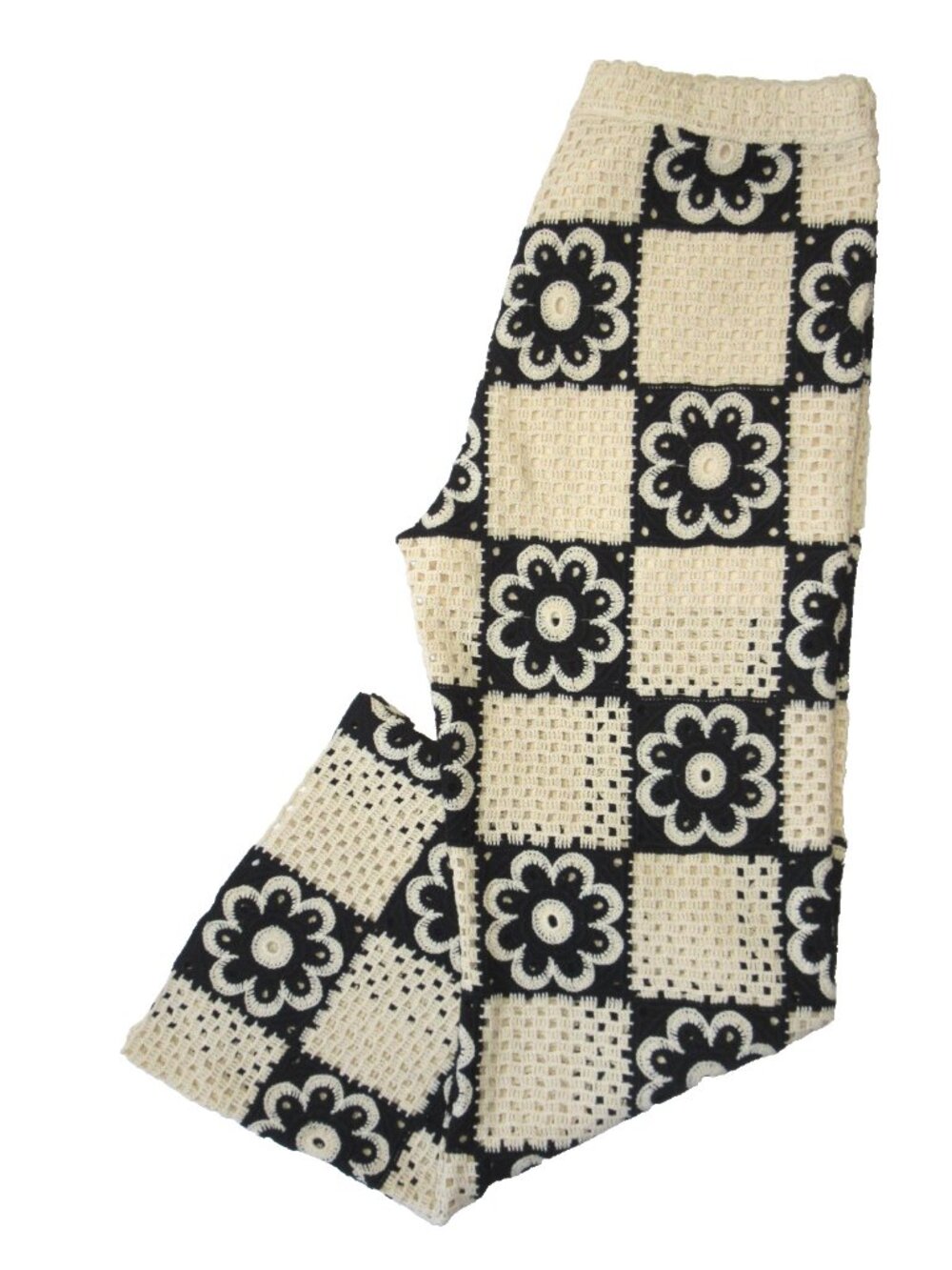 NWT SANDRO Nadav in Beige Black Floral Crochet Wide Leg Pants 40 / US 8 - Picture 10 of 11